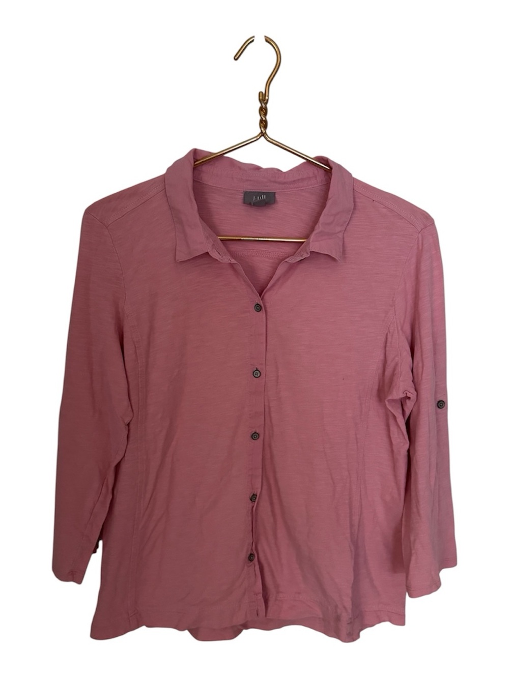 J Jill button down shirt top pink soft office casual quarter sleeved sz med